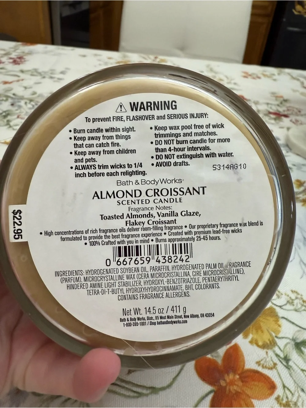 Bath & Body Works Almond Croissant Candle - Pink Lid, Gold Label